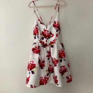 Formal floral criss cross open back mini dress